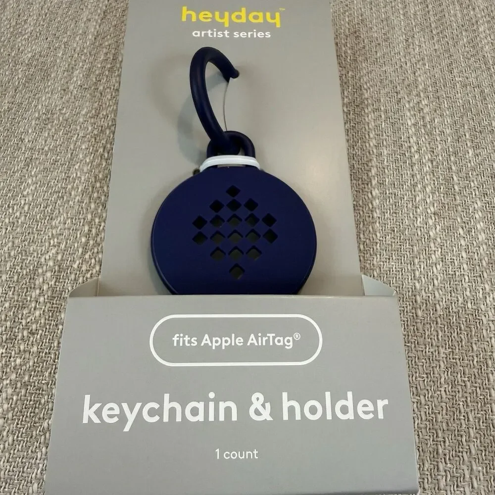 Heyday Air Tag Single Keychain Holder Blue Design Carabiner clip Travel Safety